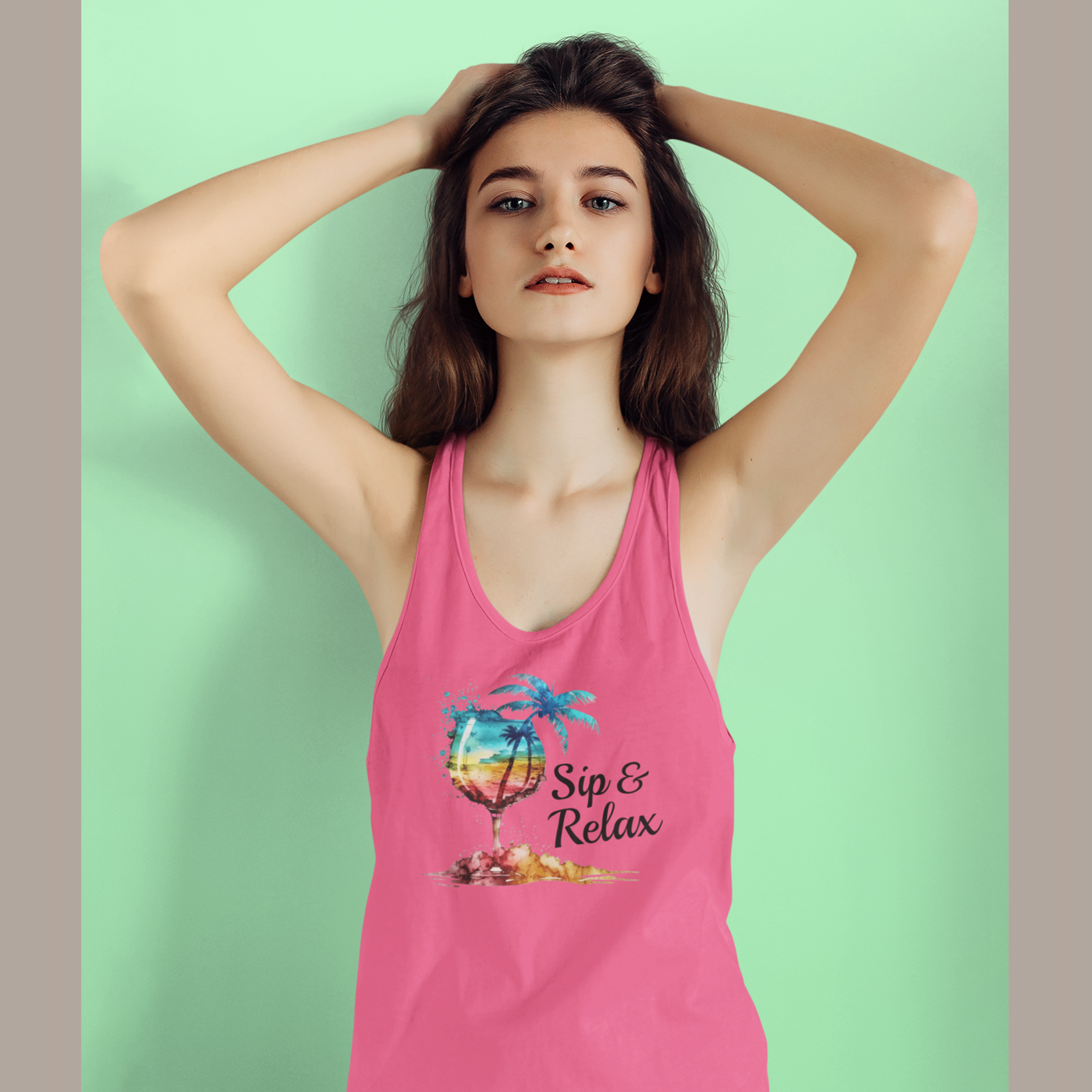 Sip & Relax Tropical Racerback Tank Top – Vibrant Summer Beach Graphic