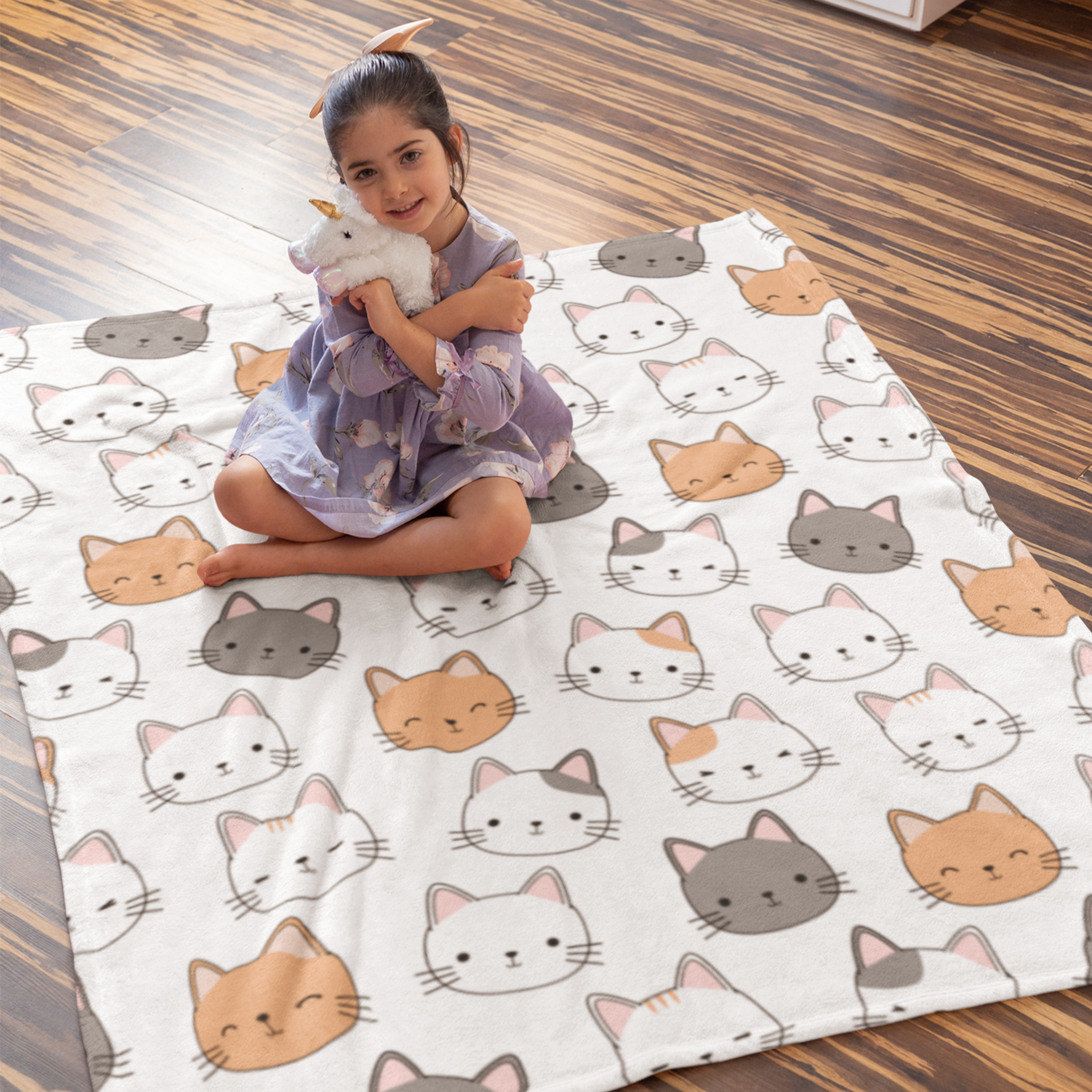 Cute Kitty Cat Pattern -  Velveteen Plush 50" x 60" Blanket