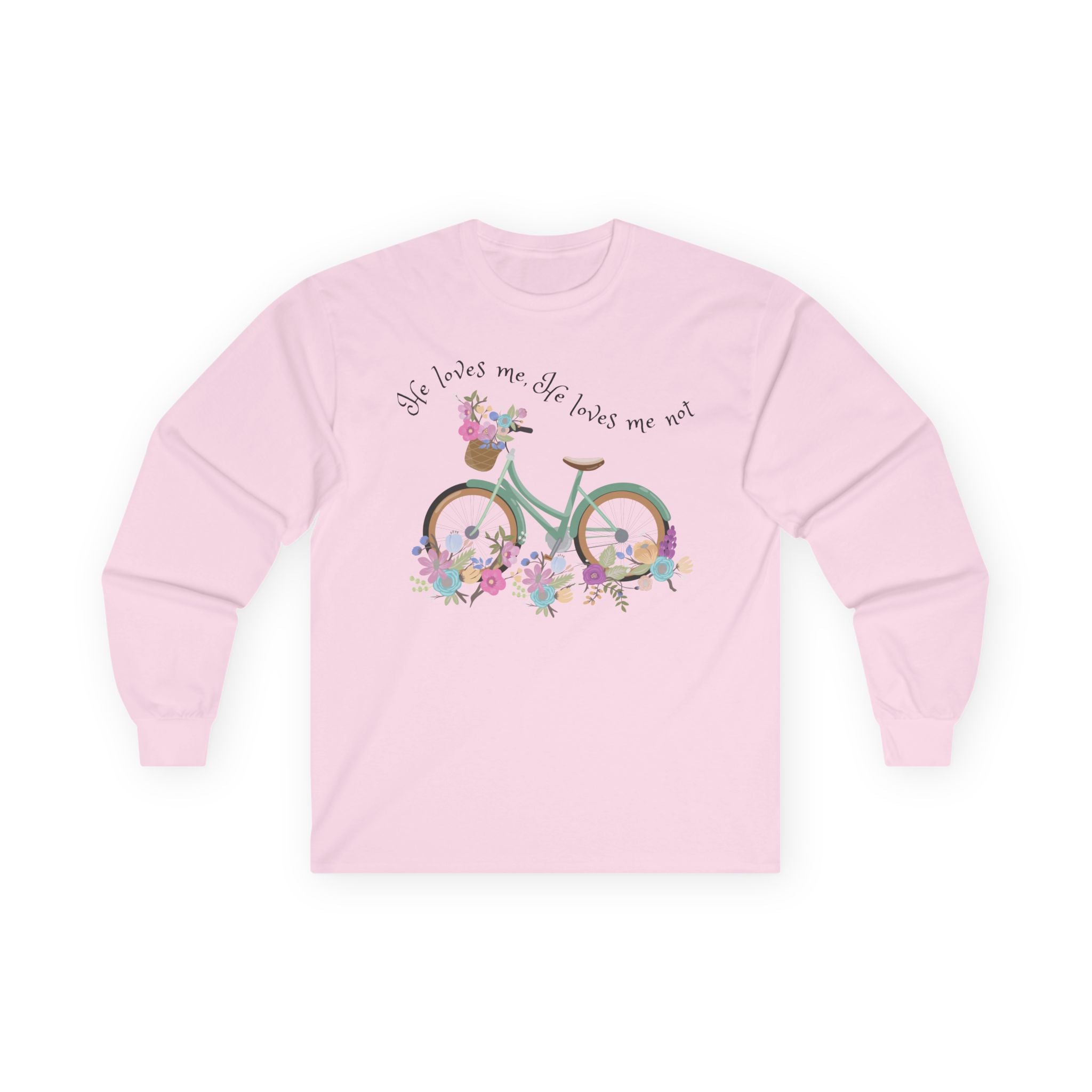 He Loves Me He Loves Me Not Long Sleeve Tee – Floral Bicycle Graphic