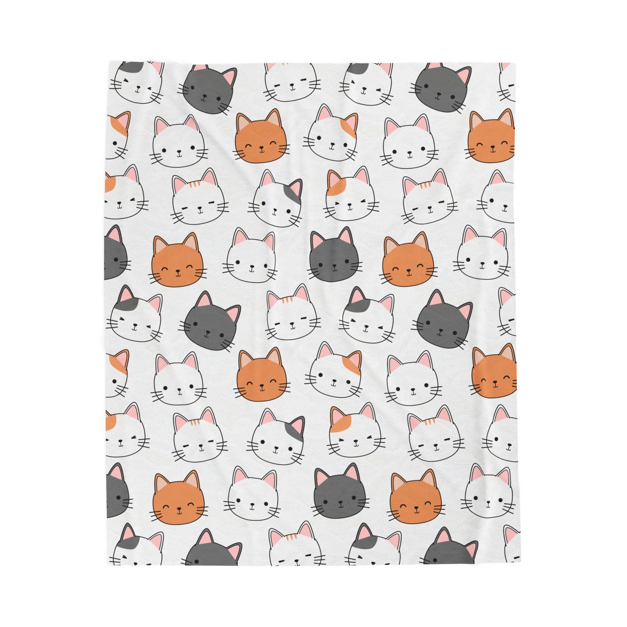 Cute Kitty Cat Pattern -  Velveteen Plush 50" x 60" Blanket