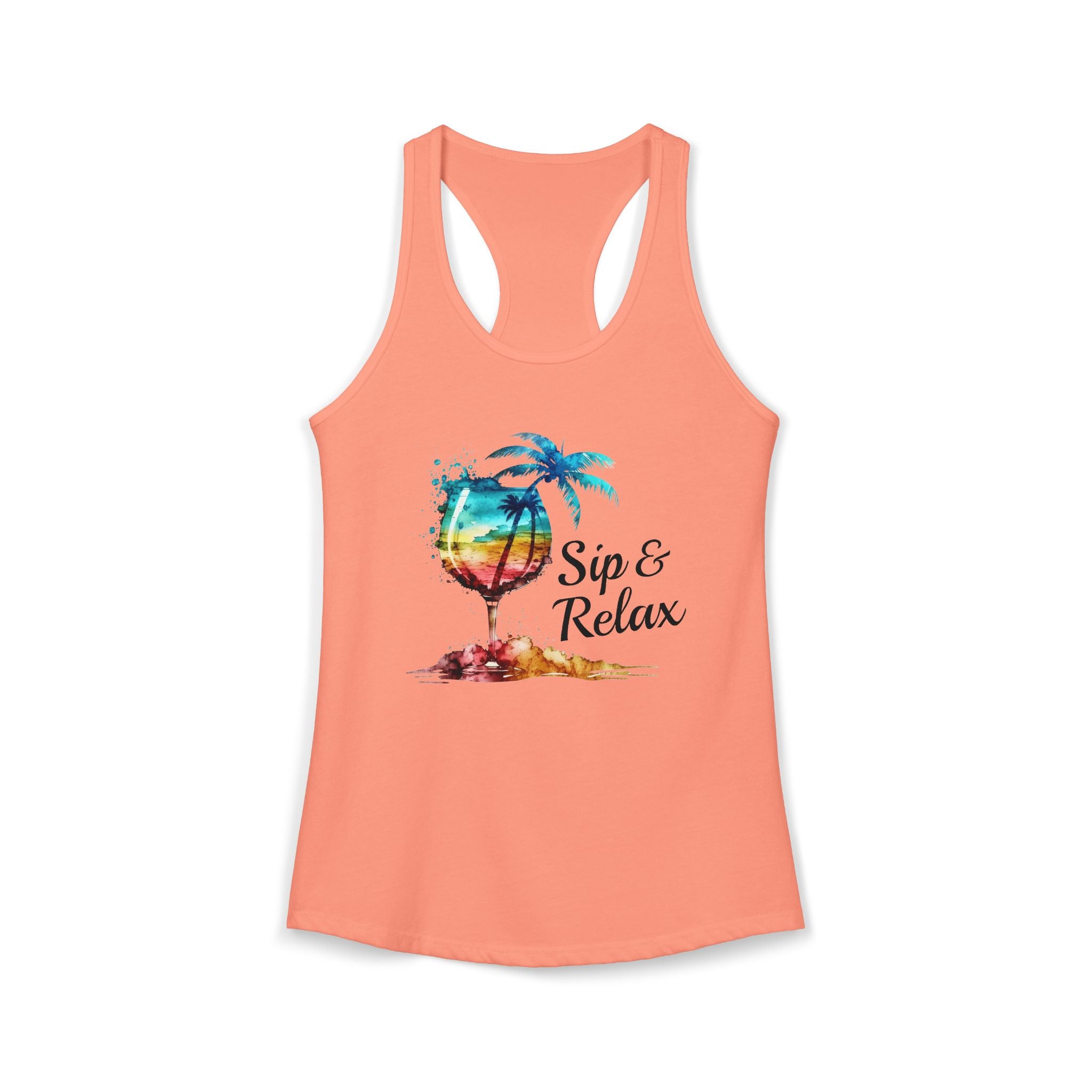 Sip & Relax Tropical Racerback Tank Top – Vibrant Summer Beach Graphic