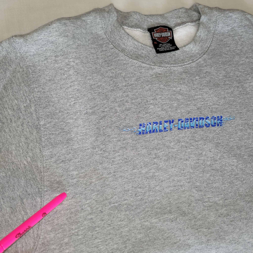 Vintage Harley-Davidson Youth XL Gray Crewneck Sweatshirt Y2K De-Lux