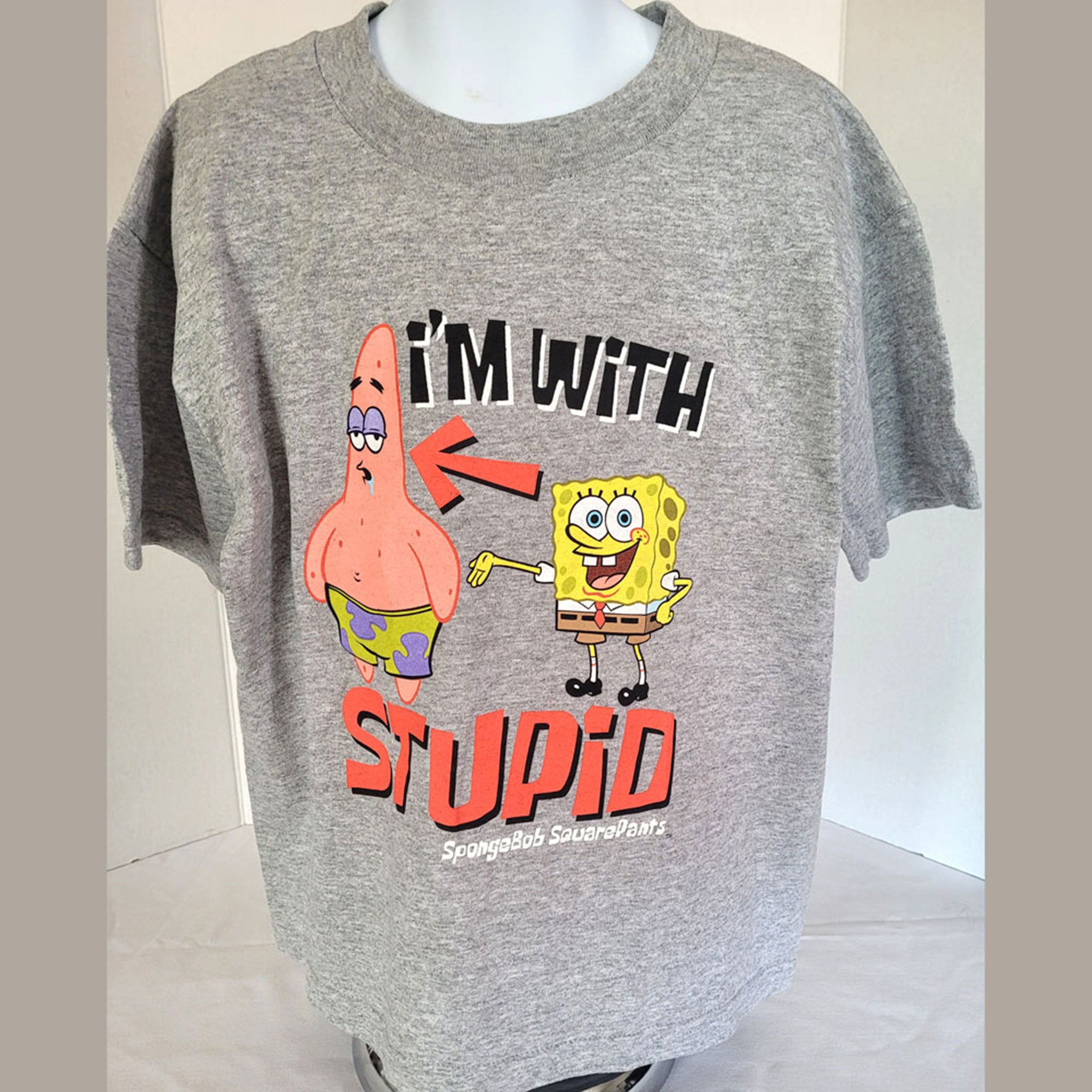 Vintage 2003 SpongeBob Boys T-Shirt Youth 6/7 Ash Gray
