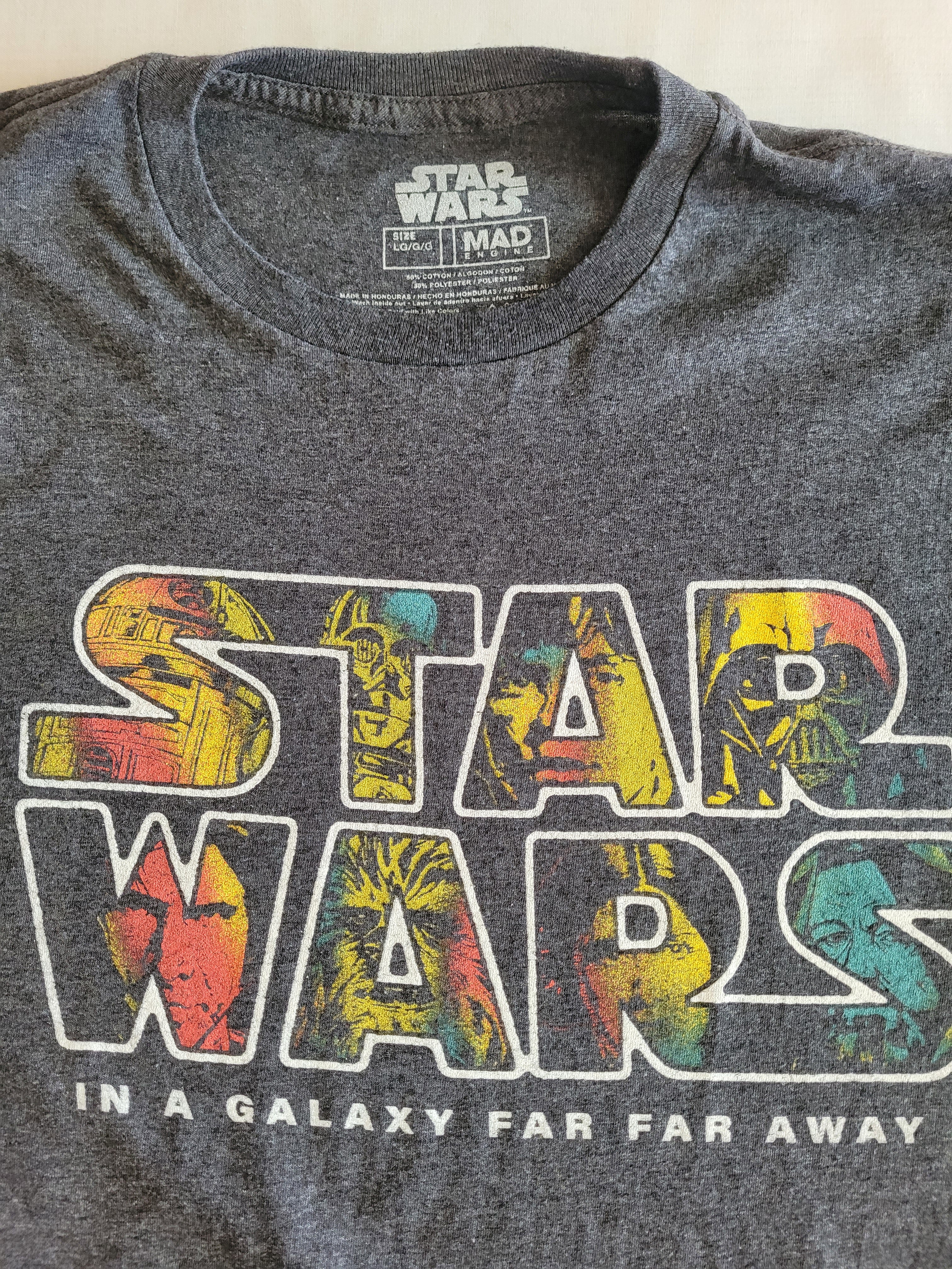 Star Wars Graphic Tee Men’s Large – Pre‑Owned, Dark Gray / Iconic Print